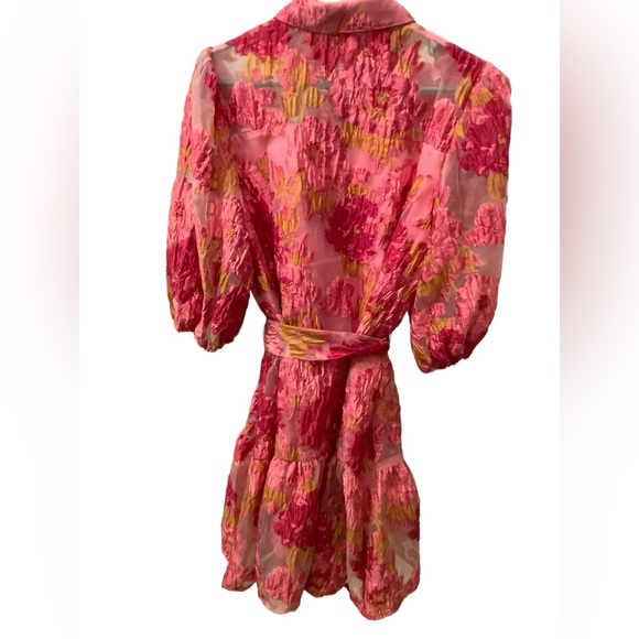 YH & CO PINK FLORAL MINI DRESS WITH PUFFY SLEEVES. SIZE 14/XL - Picture 12 of 16